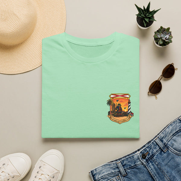 Sunset Camper Pocket T-Shirt — Vintage RV Road Trip Tee